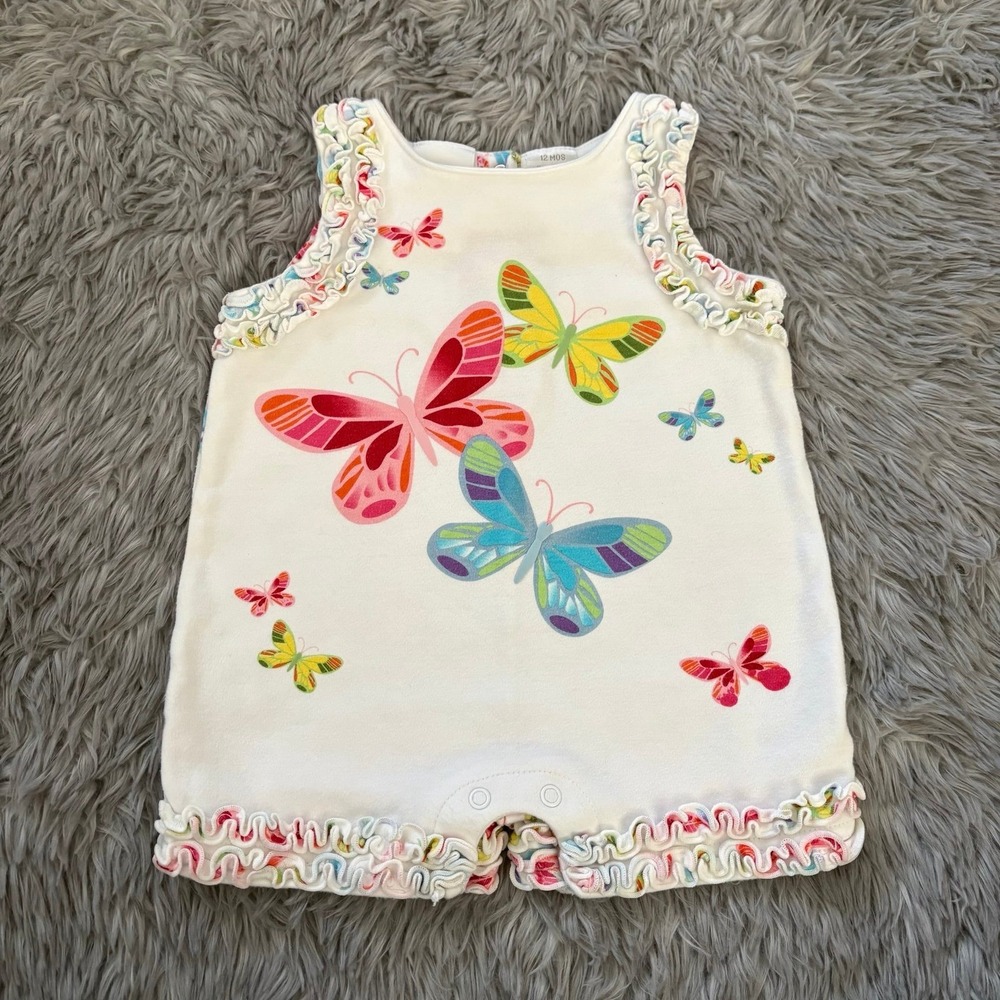 Mini Wear Vintage Y2K Tank Romper Butterflies White Ruffles Baby Girl 12 Months